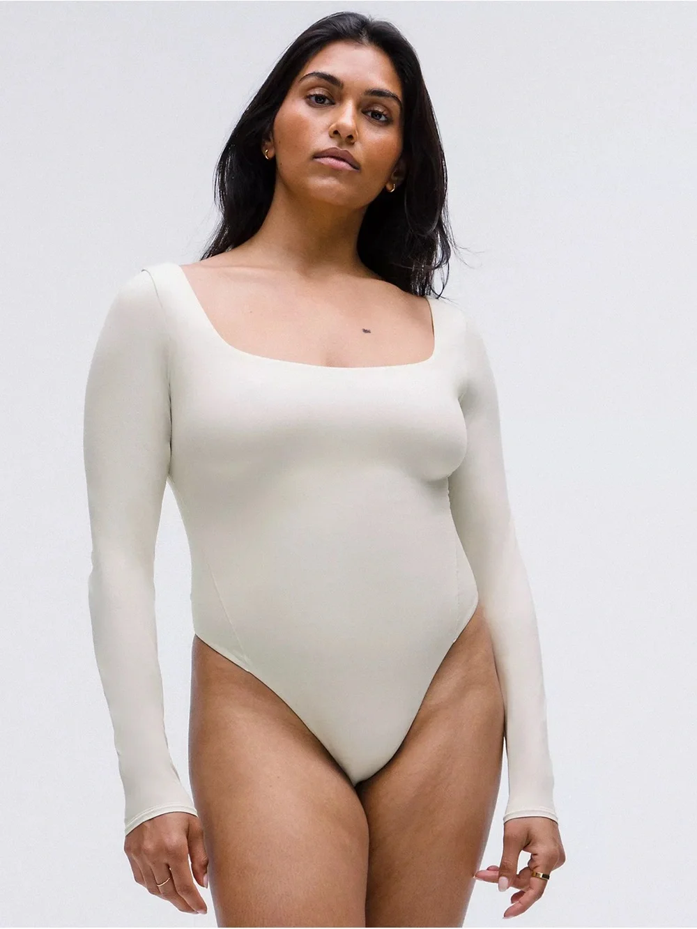 Lululemon Cream/White Long Sleeve Square-Neck Nulu Bodysuit